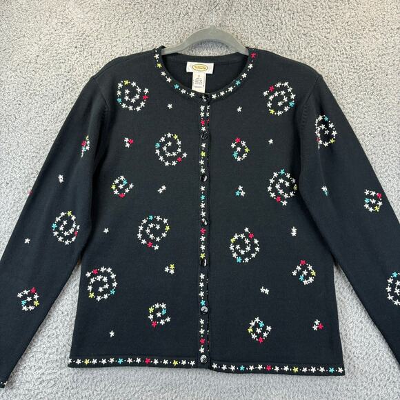 Talbots Sweaters - Vintage Talbots Embroidered Cardigan Small 90s Black Sweater Floral Allover